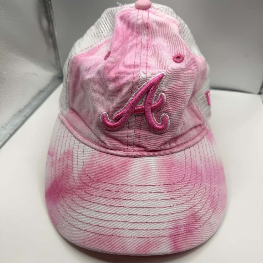Atlanta Braves New Era Pink Tie Dye Mesh Trucker Hat